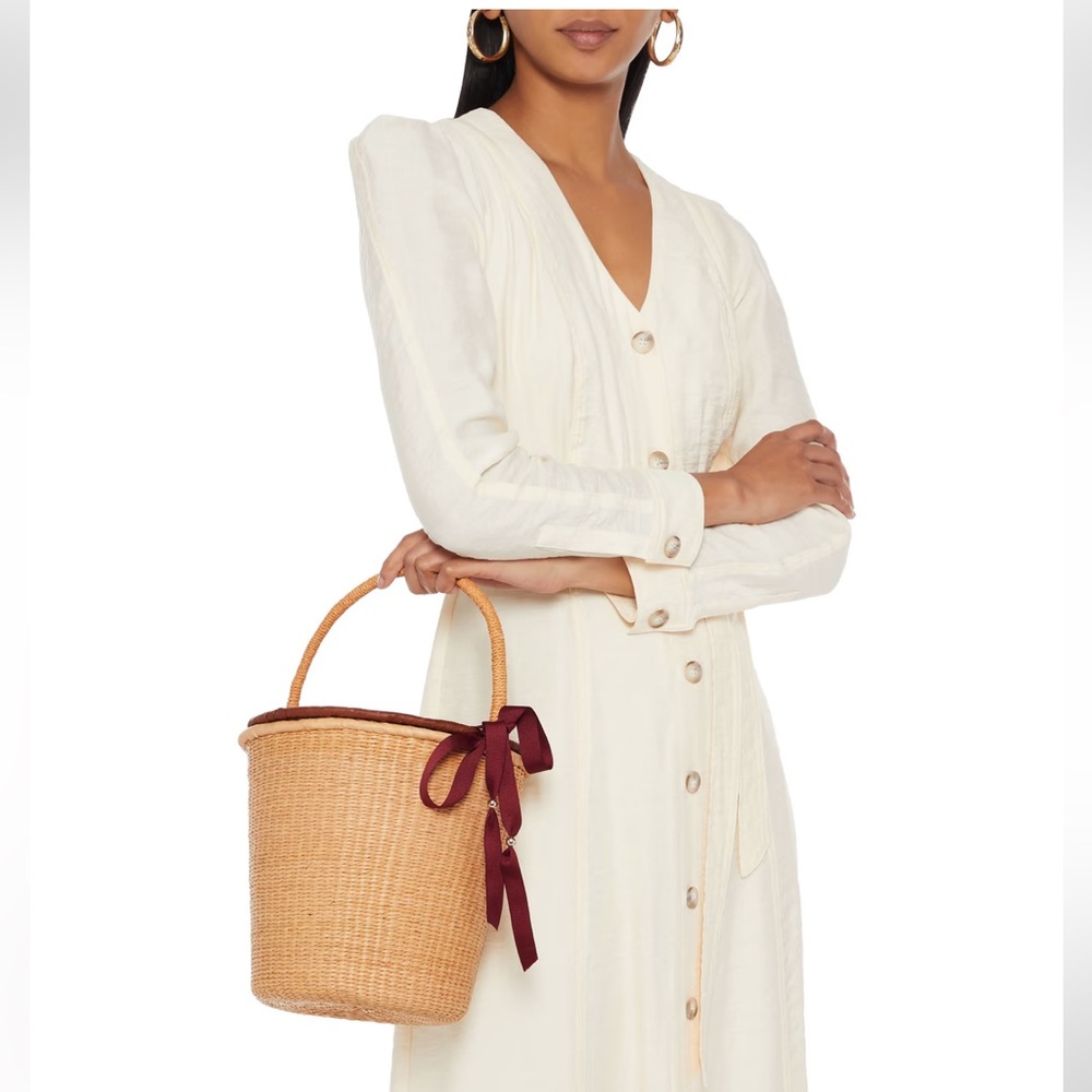 New Sensi Studio Bow Ribbon-detailed toquilla straw bucket bag